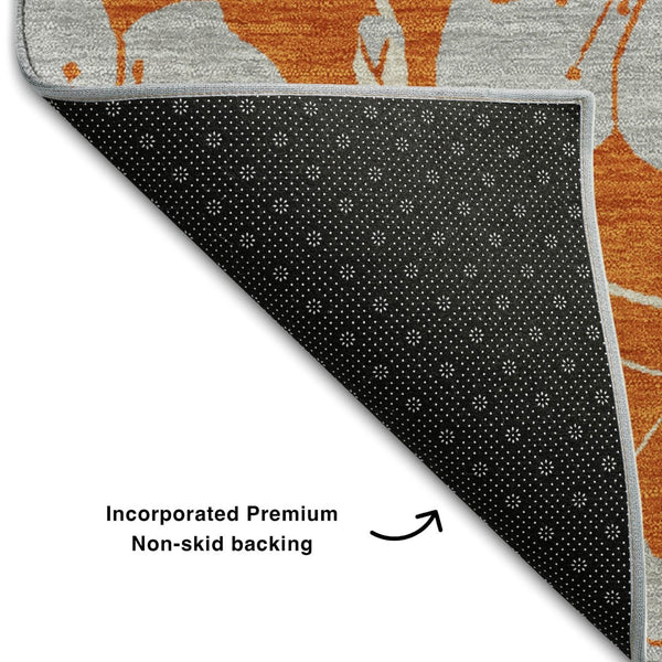 HomeRoots 8' Stylish Floral Washable Round Rug in Orange, Gray & Ivory - Durable, UV-Protected & Easy-Clean! 681182