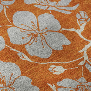 HomeRoots 8' Stylish Floral Washable Round Rug in Orange, Gray & Ivory - Durable, UV-Protected & Easy-Clean! 681182