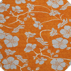 HomeRoots 8' Stylish Floral Washable Round Rug in Orange, Gray & Ivory - Durable, UV-Protected & Easy-Clean! 681182