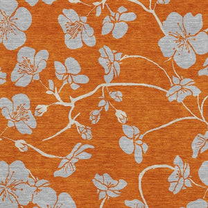 HomeRoots 8' Washable Orange Gray Ivory Floral Area Rug with UV Protection - Durable, Stylish & Pet Friendly 681183