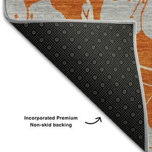 HomeRoots 9' X 12' Floral Area Rug in Orange, Gray & Ivory - Washable, UV Protected, Durable for High Traffic Areas 681184