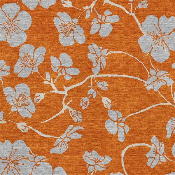 HomeRoots 9' X 12' Floral Area Rug in Orange, Gray & Ivory - Washable, UV Protected, Durable for High Traffic Areas 681184