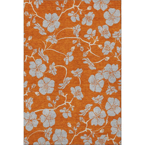 HomeRoots 10' X 14' Floral Washable Area Rug in Orange, Gray & Ivory – UV Protected, Durable, Pet-Friendly Design 681185