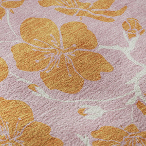HomeRoots 8' Pink and Orange Floral Round Rug - Washable, UV Protected, Durable, Perfect for Any Room Decor 681188