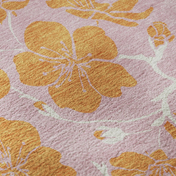 HomeRoots 8' Pink and Orange Floral Round Rug - Washable, UV Protected, Durable, Perfect for Any Room Decor 681188