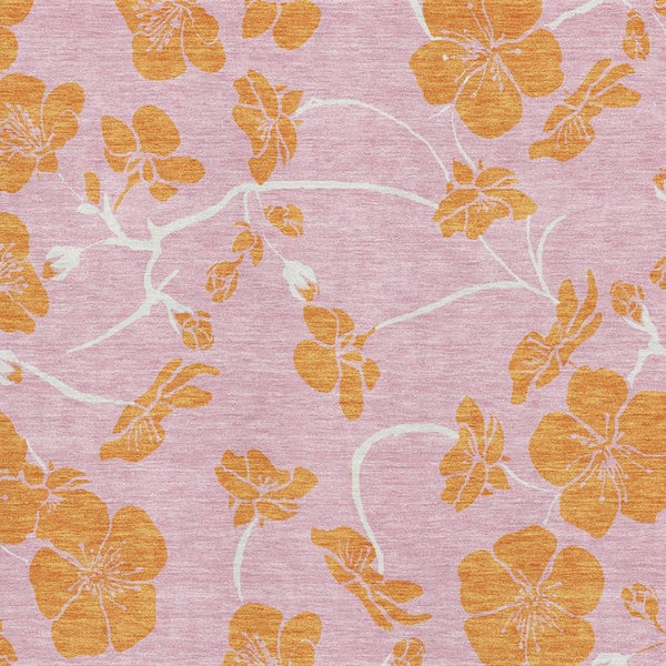 HomeRoots 8' X 10' Vibrant Pink and Orange Floral Washable Area Rug with UV Protection for Busy Homes 681189