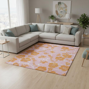 HomeRoots 9' X 12' Floral Area Rug in Vibrant Pink & Orange - Durable, Washable, UV Protected for Homes & Patios 681190