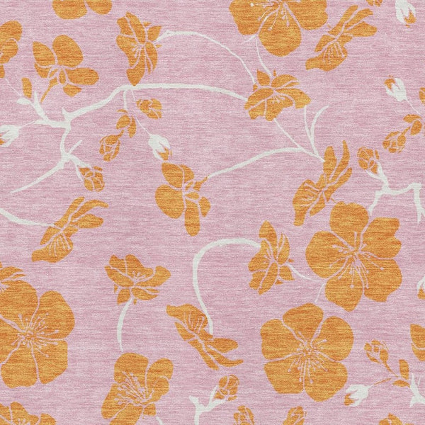 HomeRoots 9' X 12' Floral Area Rug in Vibrant Pink & Orange - Durable, Washable, UV Protected for Homes & Patios 681190