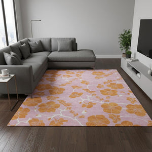 HomeRoots 10' X 14' Pink And Orange Floral Washable Area Rug - Durable, Stain-Resistant, UV Protected Elegance 681191