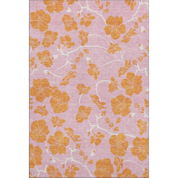 HomeRoots 10' X 14' Pink And Orange Floral Washable Area Rug - Durable, Stain-Resistant, UV Protected Elegance 681191