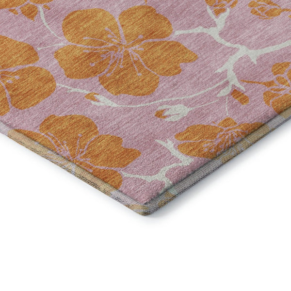 HomeRoots 10' X 14' Pink And Orange Floral Washable Area Rug - Durable, Stain-Resistant, UV Protected Elegance 681191