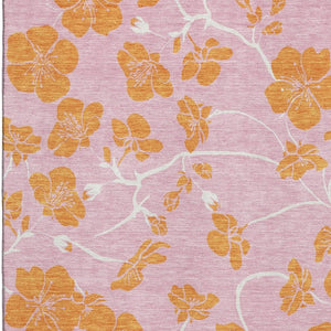 HomeRoots 10' X 14' Pink And Orange Floral Washable Area Rug - Durable, Stain-Resistant, UV Protected Elegance 681191
