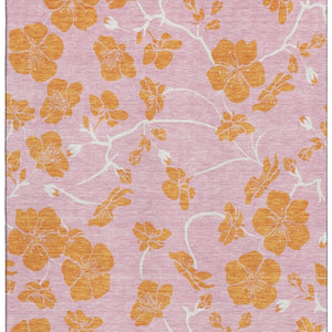HomeRoots 10' X 14' Pink And Orange Floral Washable Area Rug - Durable, Stain-Resistant, UV Protected Elegance 681191