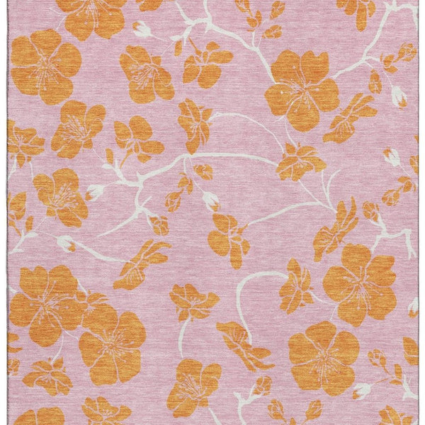 HomeRoots 10' X 14' Pink And Orange Floral Washable Area Rug - Durable, Stain-Resistant, UV Protected Elegance 681191