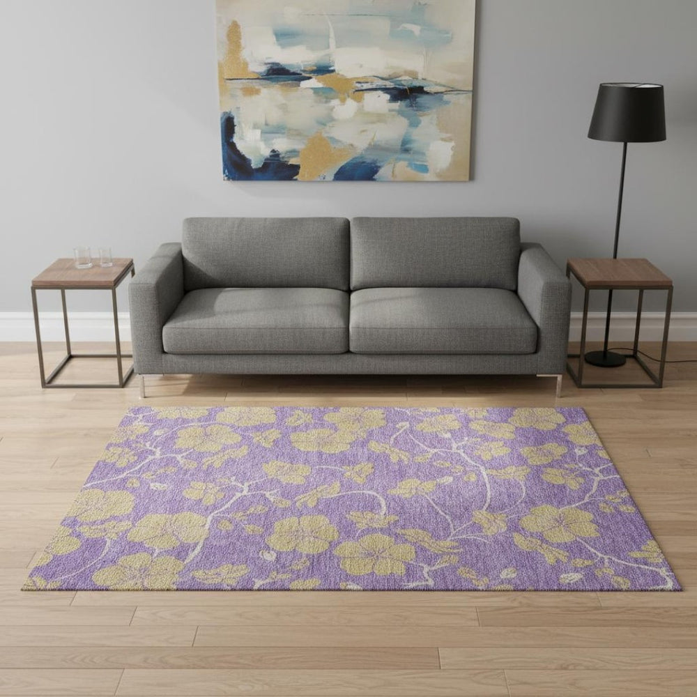 HomeRoots 5' X 8' Washable Purple and Gold Floral Area Rug with UV Protection – Perfect for Homes with Kids & Pets 681193