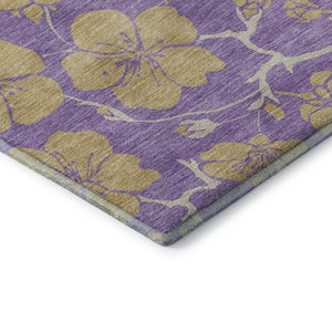 HomeRoots 8' Purple And Gold Floral Washable Round Rug - Durable, UV-Protected, Easy-Care for Family Homes 681194