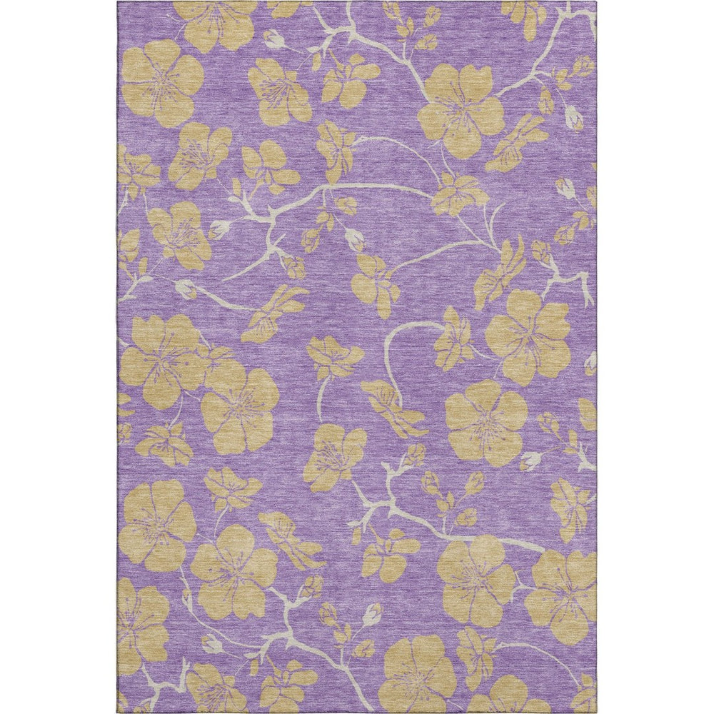 HomeRoots 9' X 12' Purple And Gold Floral Washable Area Rug – Stylish, Stain-Resistant & UV Protected for Homes 681196