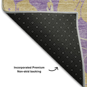 HomeRoots 10' X 14' Floral Area Rug in Purple & Gold - Washable, UV-Protected, Stain Resistant for High-Traffic Areas 681197