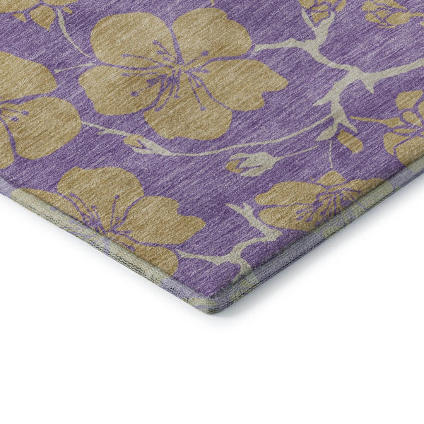 HomeRoots 10' X 14' Floral Area Rug in Purple & Gold - Washable, UV-Protected, Stain Resistant for High-Traffic Areas 681197