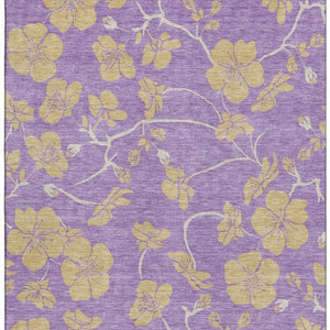 HomeRoots 10' X 14' Floral Area Rug in Purple & Gold - Washable, UV-Protected, Stain Resistant for High-Traffic Areas 681197