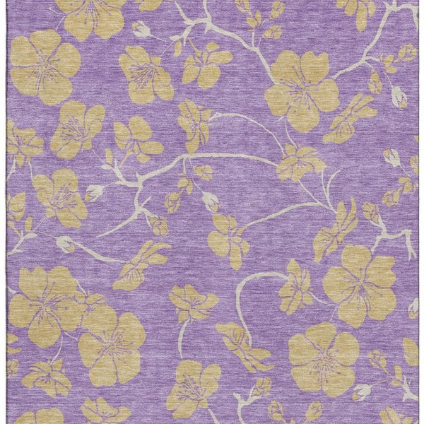 HomeRoots 10' X 14' Floral Area Rug in Purple & Gold - Washable, UV-Protected, Stain Resistant for High-Traffic Areas 681197