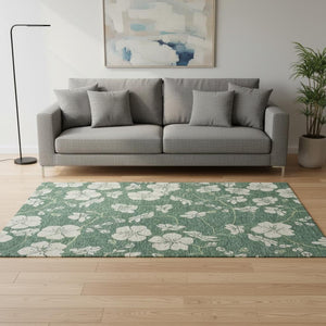 HomeRoots 5' X 8' Sage And Beige Floral Area Rug – Stylish, Washable, UV-Protected for Homes with Kids & Pets 681199