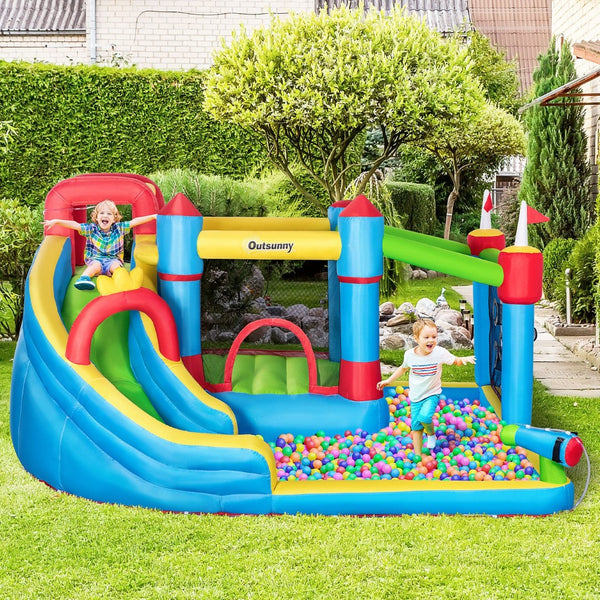English Elm Outsunny 6in1 Inflatable Kids Water Park with Slide Climbing Wall and Bounce Zone W2225P217315