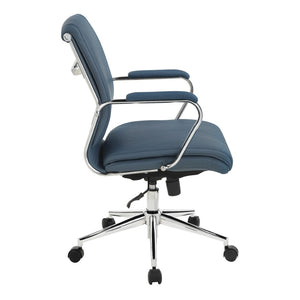 OSP Home Furnishings Mid Back Ergonomic Office Chair with Antimicrobial Fabric Chrome Arms and Lumbar Support Blue 920351C-R105