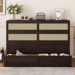 English Elm Queen Size Murphy Bed - Elegant Pine Cabinet With Rattan Accents, Espresso Finish & Storage Drawer W504S00230-GIGA