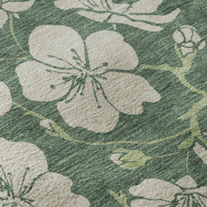 HomeRoots 8' Sage and Beige Floral Round Rug - Washable, Stain-Resistant, UV Protected for Indoor & Outdoor Use 681200
