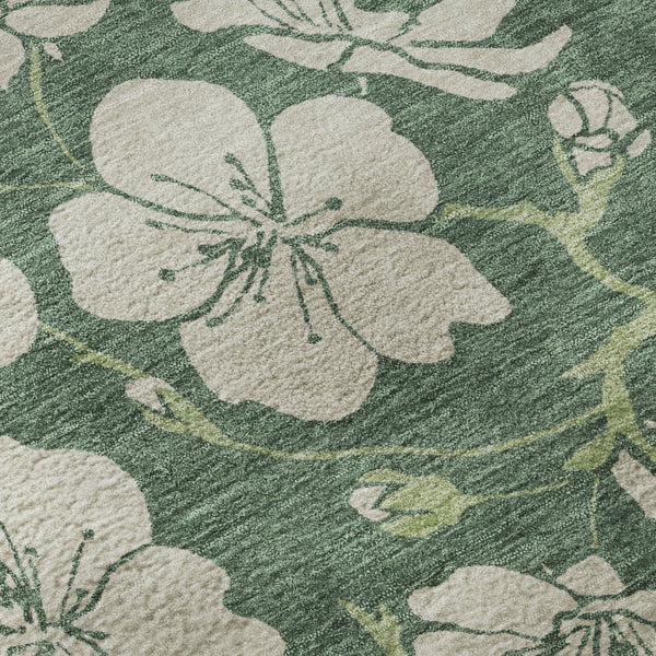 HomeRoots 8' Sage and Beige Floral Round Rug - Washable, Stain-Resistant, UV Protected for Indoor & Outdoor Use 681200