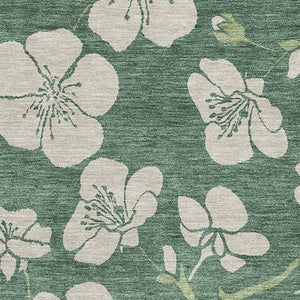 HomeRoots 8' X 10' Sage and Beige Floral Area Rug - Washable, UV-Protected, Durable Elegance for Every Room 681201