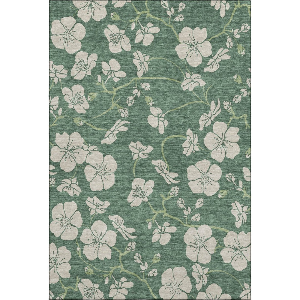 HomeRoots 9' X 12' Sage and Beige Floral Area Rug - Durable, Washable, UV-Protected for Busy Homes & Style 681202
