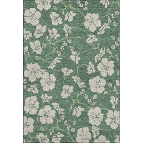 HomeRoots 9' X 12' Sage and Beige Floral Area Rug - Durable, Washable, UV-Protected for Busy Homes & Style 681202