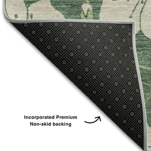 HomeRoots 9' X 12' Sage and Beige Floral Area Rug - Durable, Washable, UV-Protected for Busy Homes & Style 681202