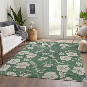 HomeRoots 9' X 12' Sage and Beige Floral Area Rug - Durable, Washable, UV-Protected for Busy Homes & Style 681202