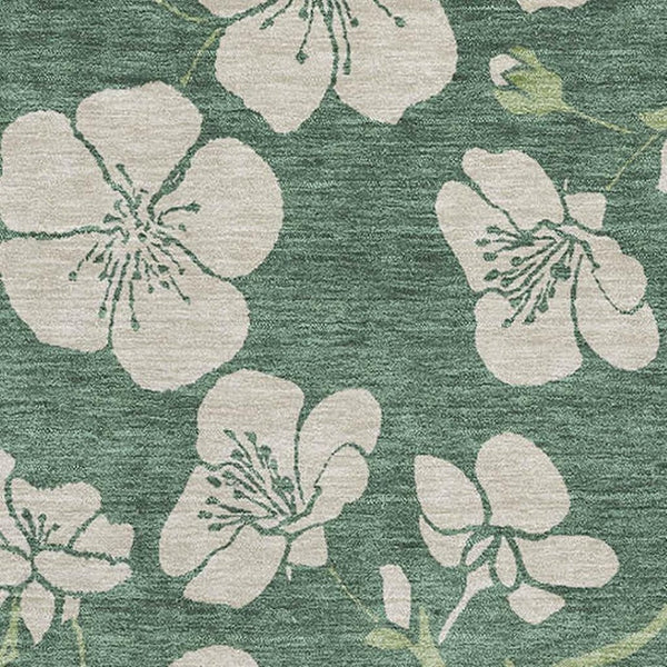 HomeRoots 9' X 12' Sage and Beige Floral Area Rug - Durable, Washable, UV-Protected for Busy Homes & Style 681202
