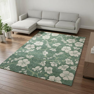 HomeRoots 10' X 14' Floral Area Rug in Sage & Beige - Washable, UV Protected, Stain Resistant for Homes 681203