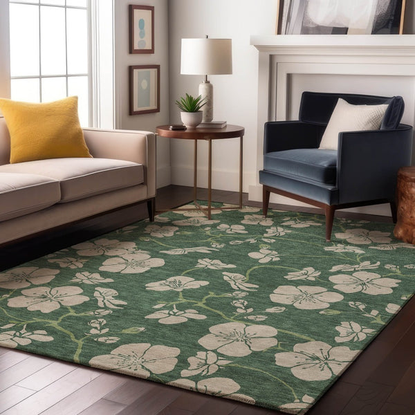 HomeRoots 10' X 14' Floral Area Rug in Sage & Beige - Washable, UV Protected, Stain Resistant for Homes 681203