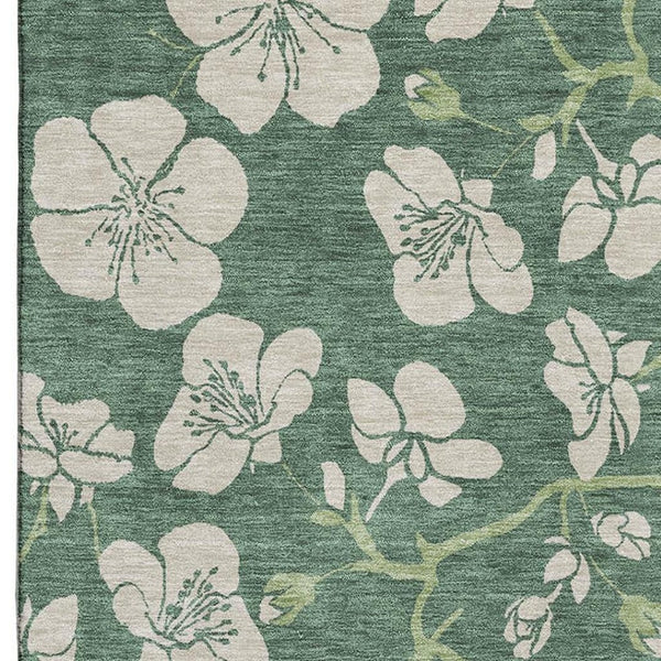 HomeRoots 10' X 14' Floral Area Rug in Sage & Beige - Washable, UV Protected, Stain Resistant for Homes 681203