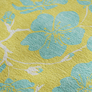 HomeRoots 5' X 8' Yellow & Aqua Floral Washable Area Rug - UV Protected, Stain Resistant, Perfect for Any Space! 681205