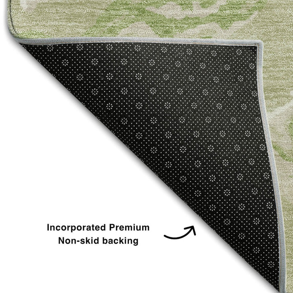 HomeRoots 8' Stylish Abstract Washable Round Rug in Artichoke Green, Taupe & Ivory - UV Protected & Durable 681212