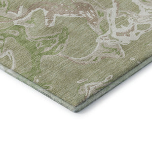 HomeRoots 8' Stylish Abstract Washable Round Rug in Artichoke Green, Taupe & Ivory - UV Protected & Durable 681212