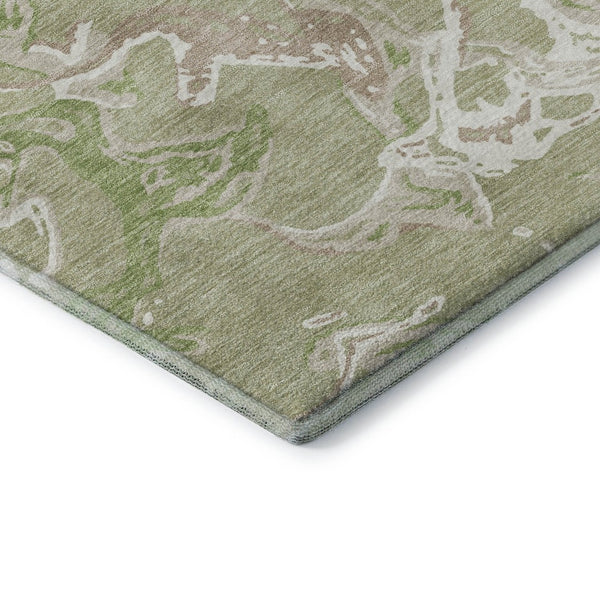 HomeRoots 8' Stylish Abstract Washable Round Rug in Artichoke Green, Taupe & Ivory - UV Protected & Durable 681212