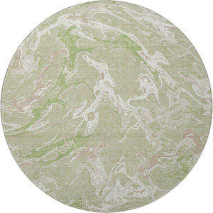 HomeRoots 8' Stylish Abstract Washable Round Rug in Artichoke Green, Taupe & Ivory - UV Protected & Durable 681212