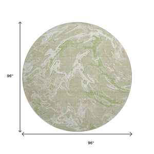 HomeRoots 8' Stylish Abstract Washable Round Rug in Artichoke Green, Taupe & Ivory - UV Protected & Durable 681212