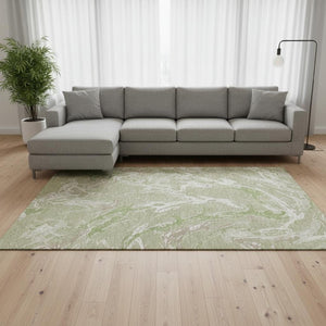 HomeRoots 8' X 10' Artichoke Green Abstract Washable Area Rug with UV Protection for Indoor & Outdoor Use 681213