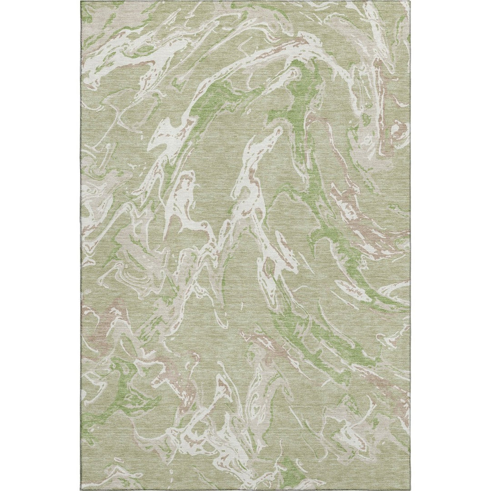 HomeRoots 9' X 12' Abstract Area Rug in Artichoke Green, Taupe & Ivory - Durable, Washable & UV Protected! 681214