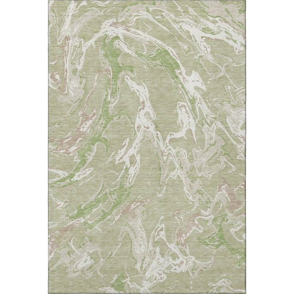 HomeRoots 9' X 12' Abstract Area Rug in Artichoke Green, Taupe & Ivory - Durable, Washable & UV Protected! 681214