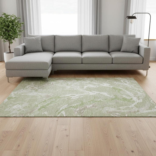 HomeRoots 10' X 14' Artichoke Green Abstract Washable Area Rug - UV Protection, Stain Resistant, Durable Design 681215